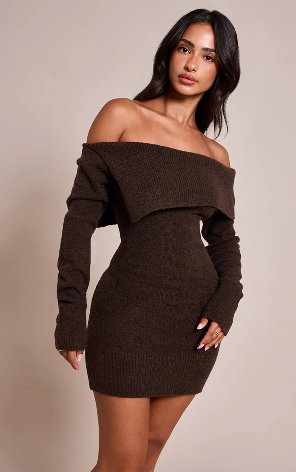 Knitted Foldover Asymmetric Bodycon Mini Dress