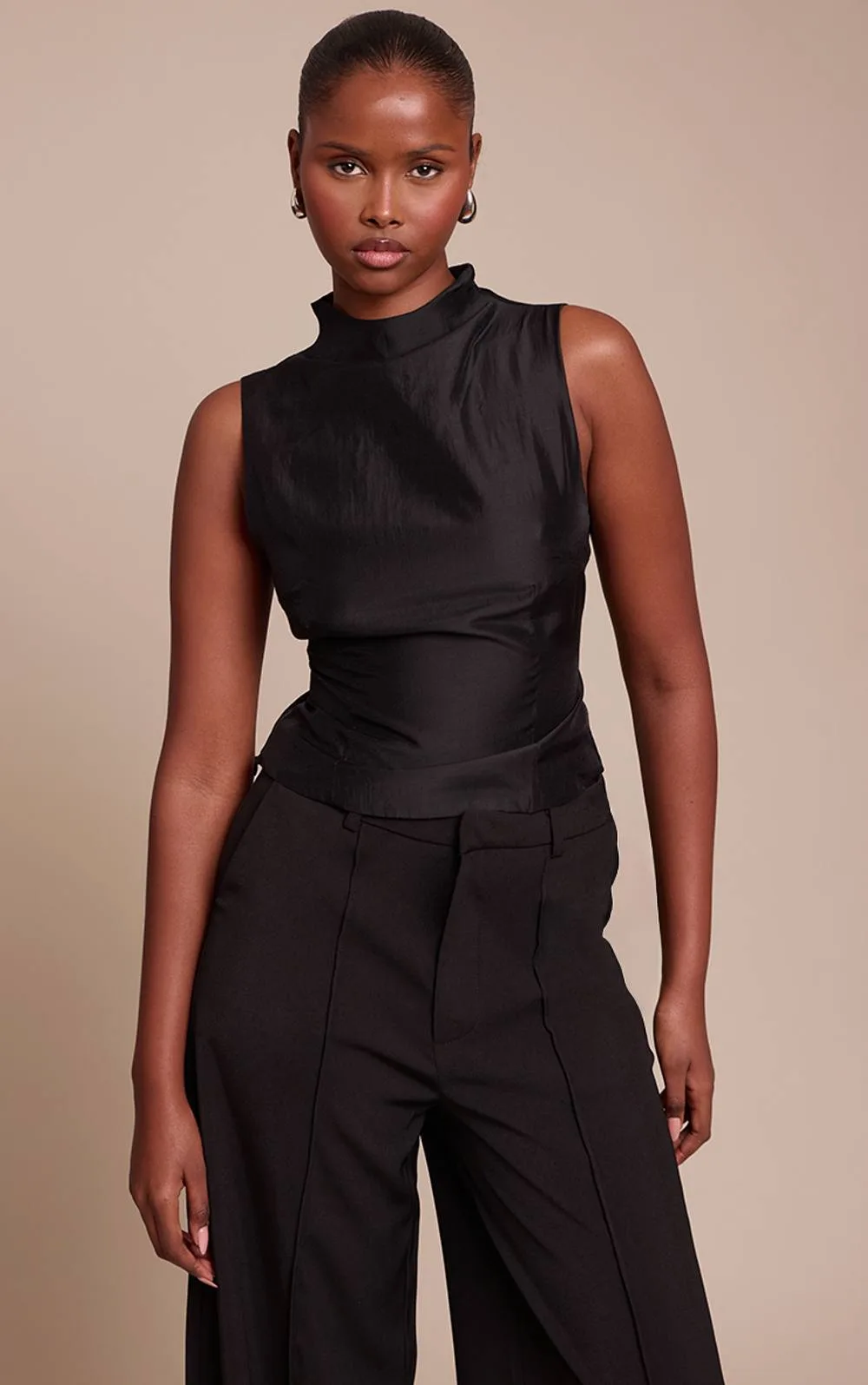 Organza Ruched Longline Top