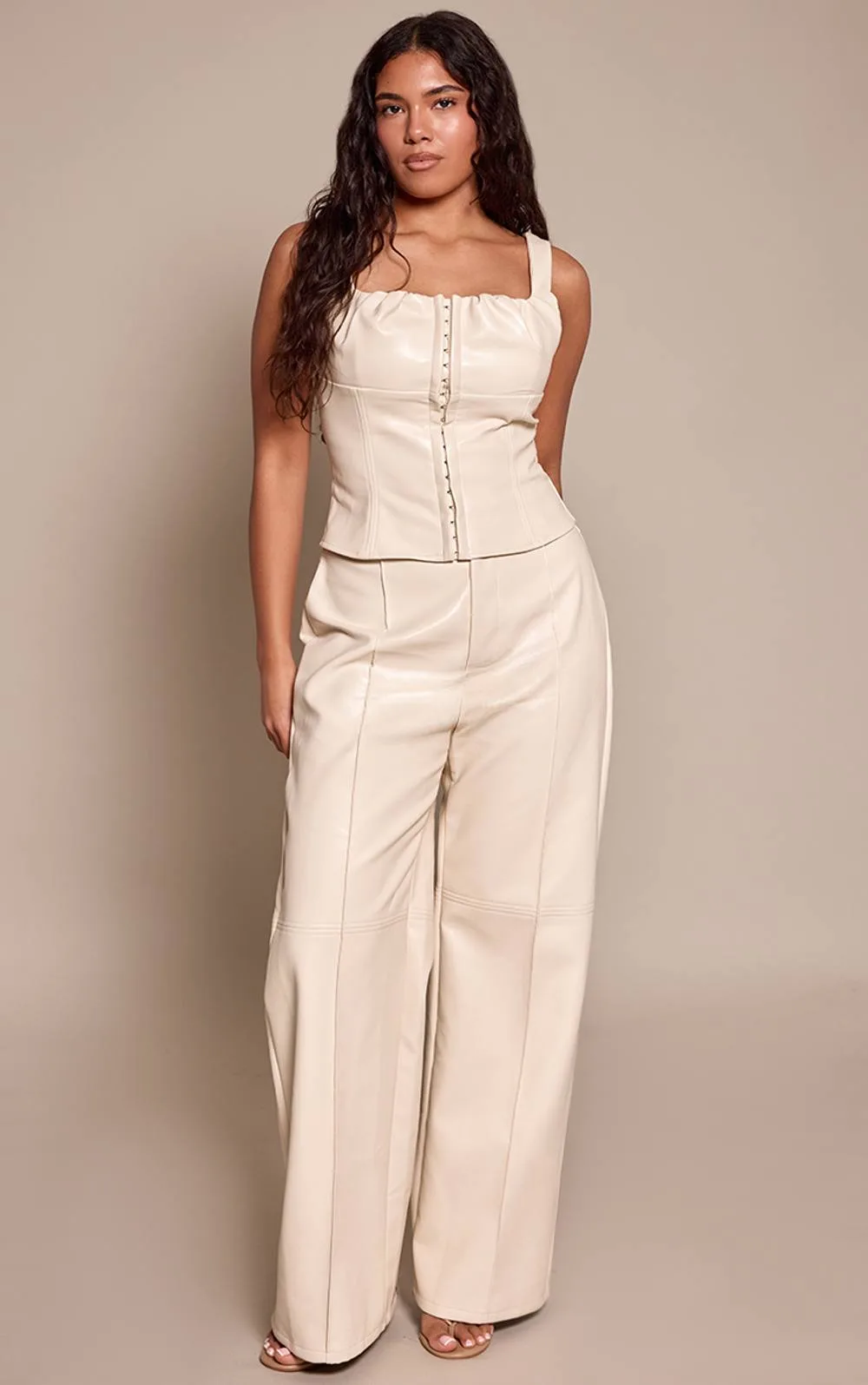 Faux Leather Wide Leg Seam Detail Trousers Co-Ord by PrettyLittleThing