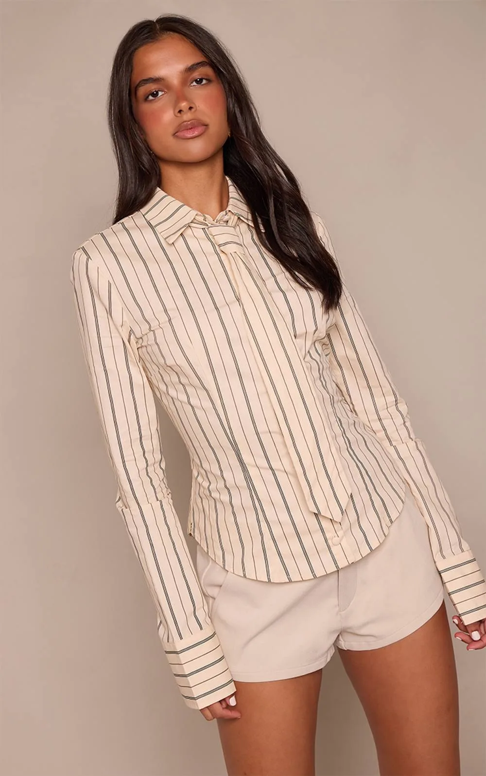 Stripe Tie Detail Fitted Shirt by PrettyLittleThing