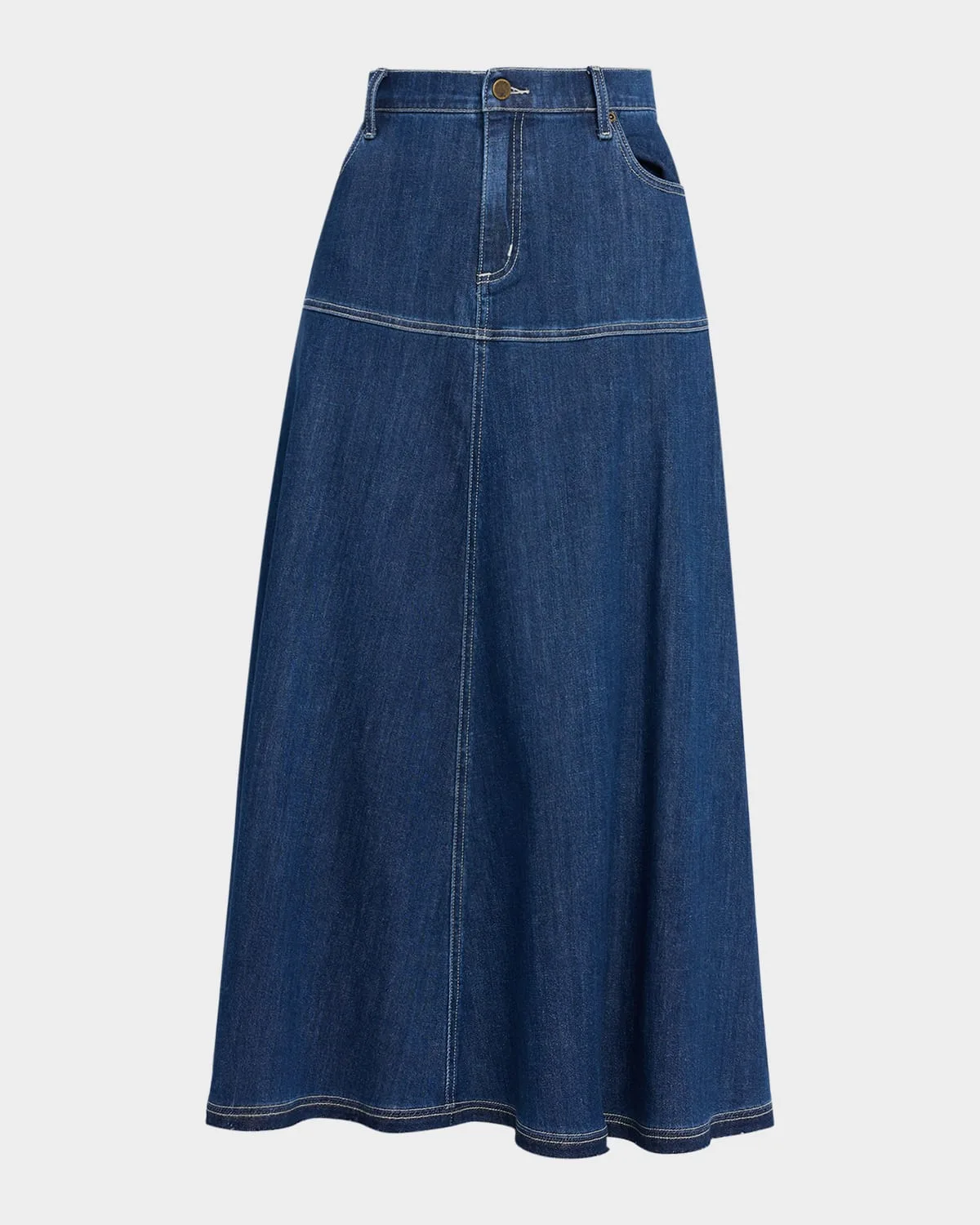 Ysabelle A-Line Cotton Denim Midi Skirt