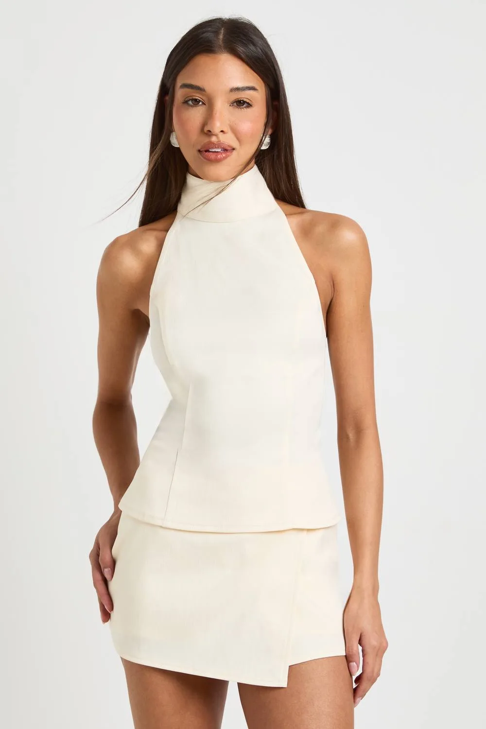 Crepe Halterneck Fitted Top by boohoo