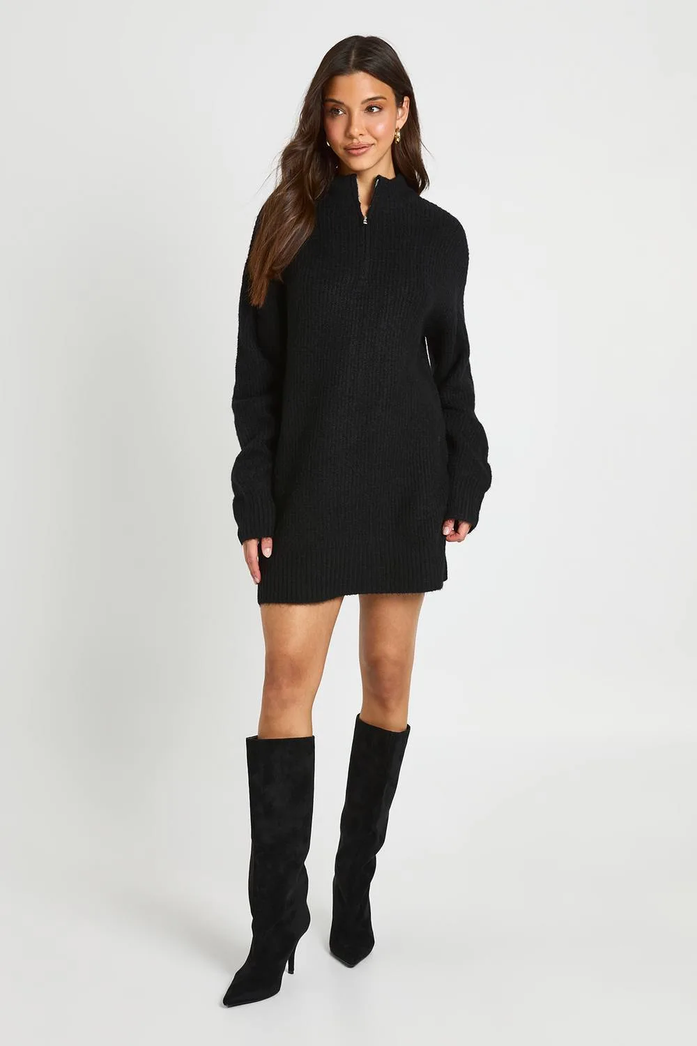 Soft Knit Oversized Knitted Zip Neck Jumper Dress