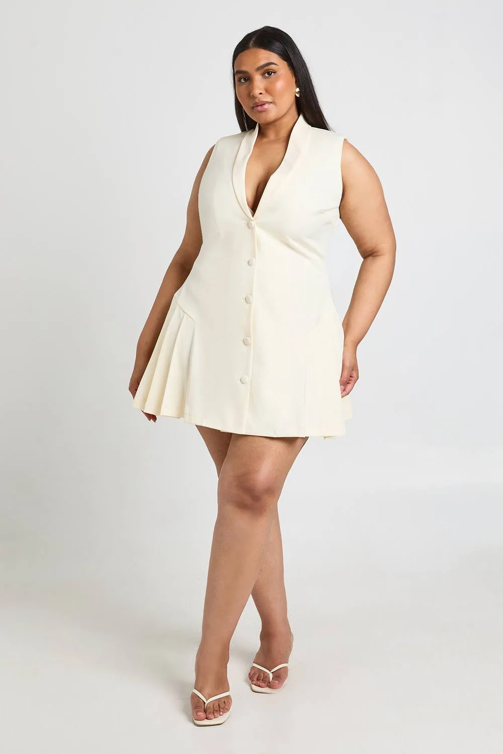 Tailored Pleated Skater Sleeveless Blazer Dress