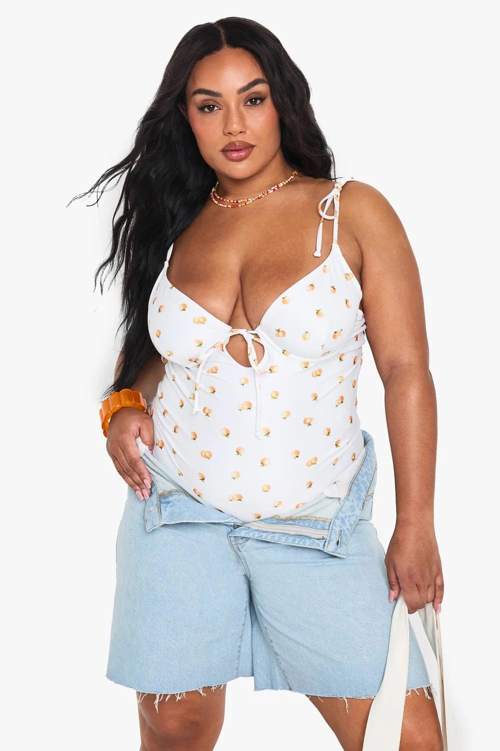 Tangerine Print Bandeau Swimsuit by boohoo