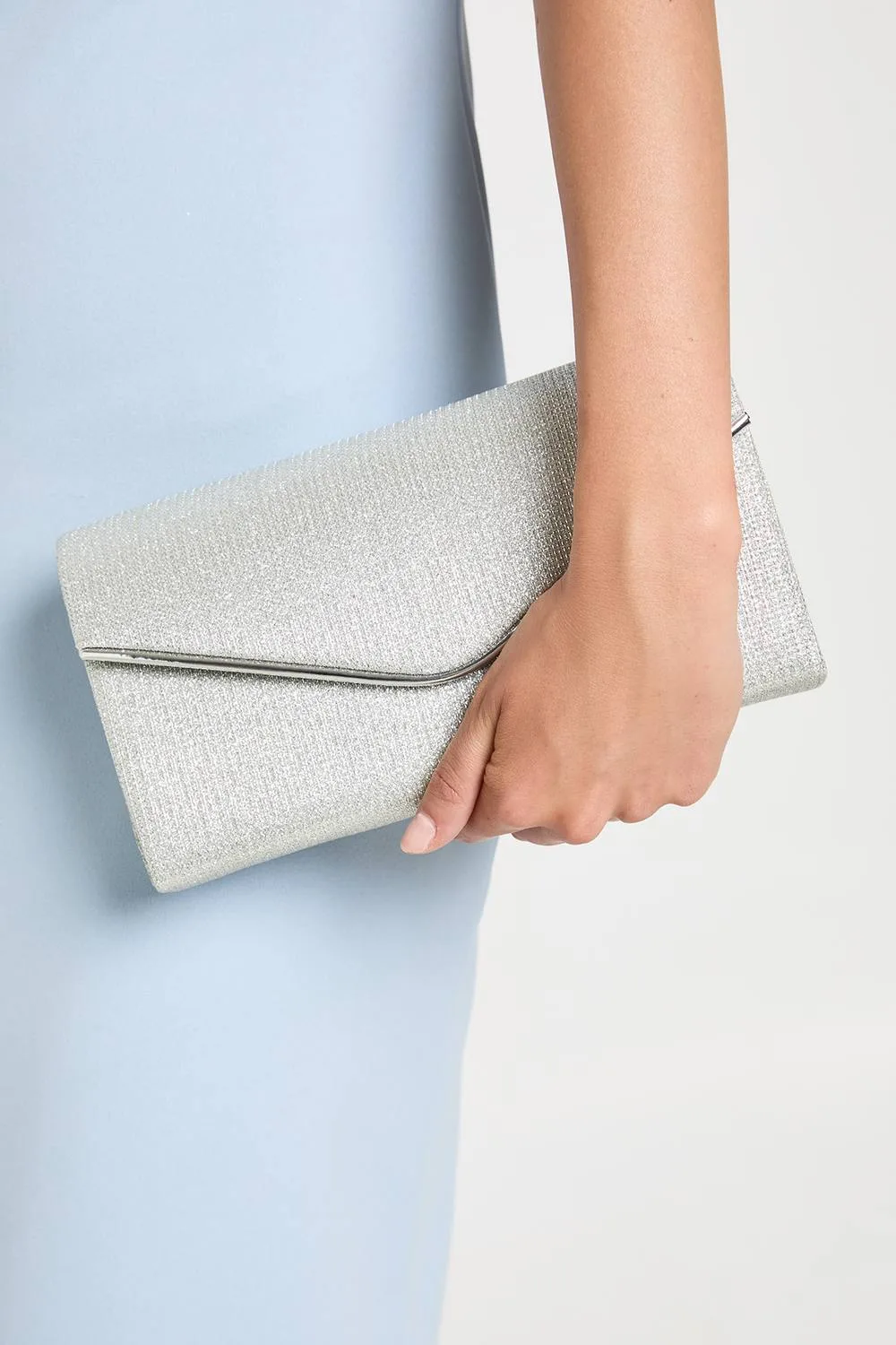 Large Silver Glitter Envelope Clutch Bag