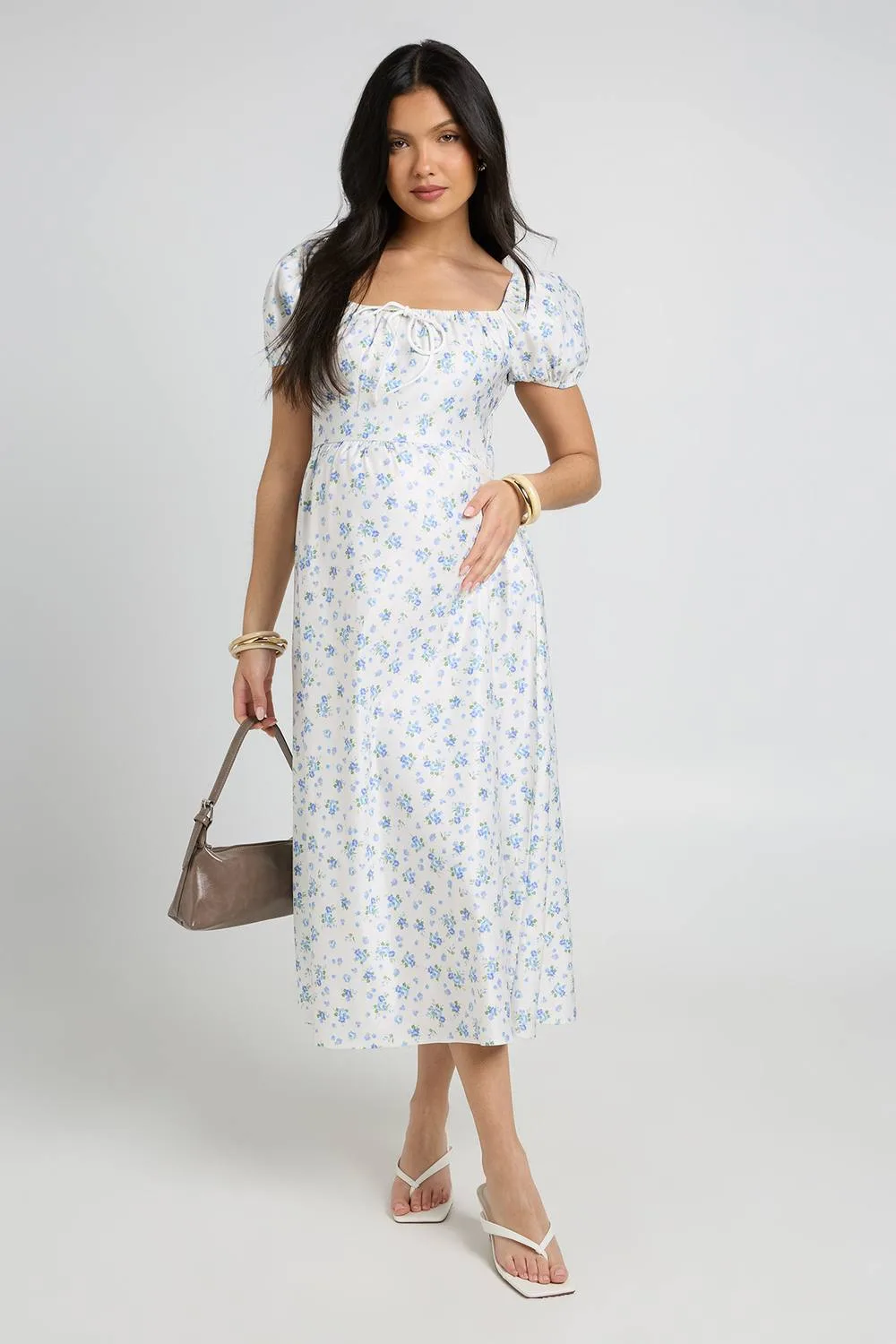 Maternity Floral Milkmaid Midi Dress by boohoo