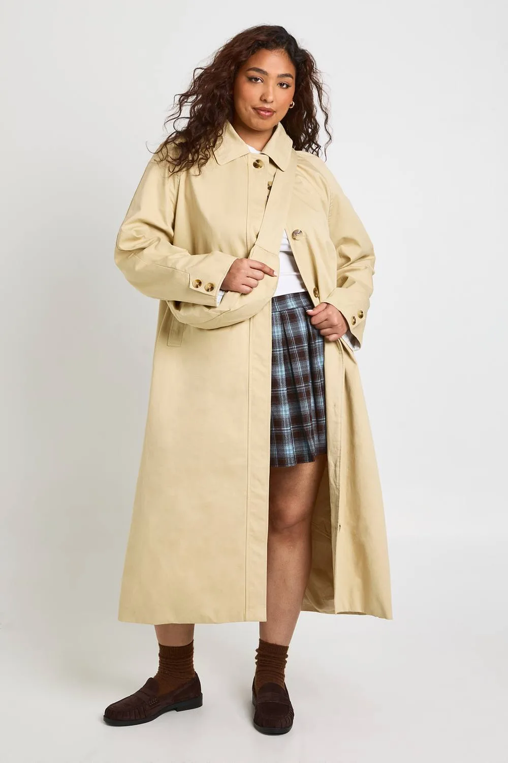 Longline Trench Coat with Matching Bag - Stone by boohoo