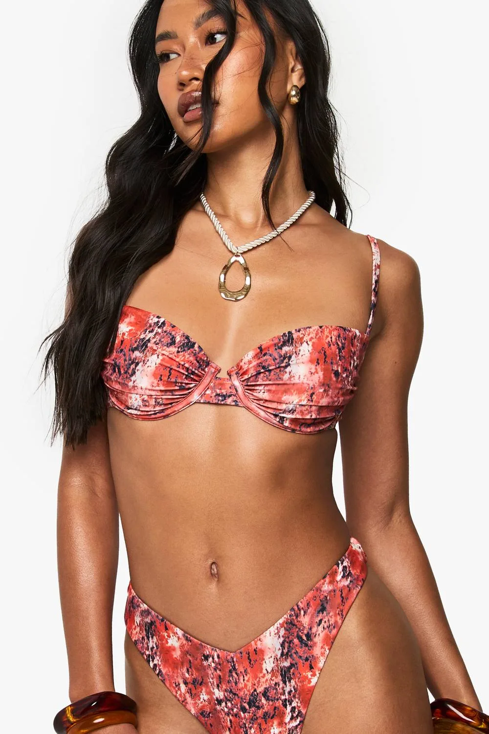 Premium Abstract Print Underwired Balcony Bikini Top by boohoo