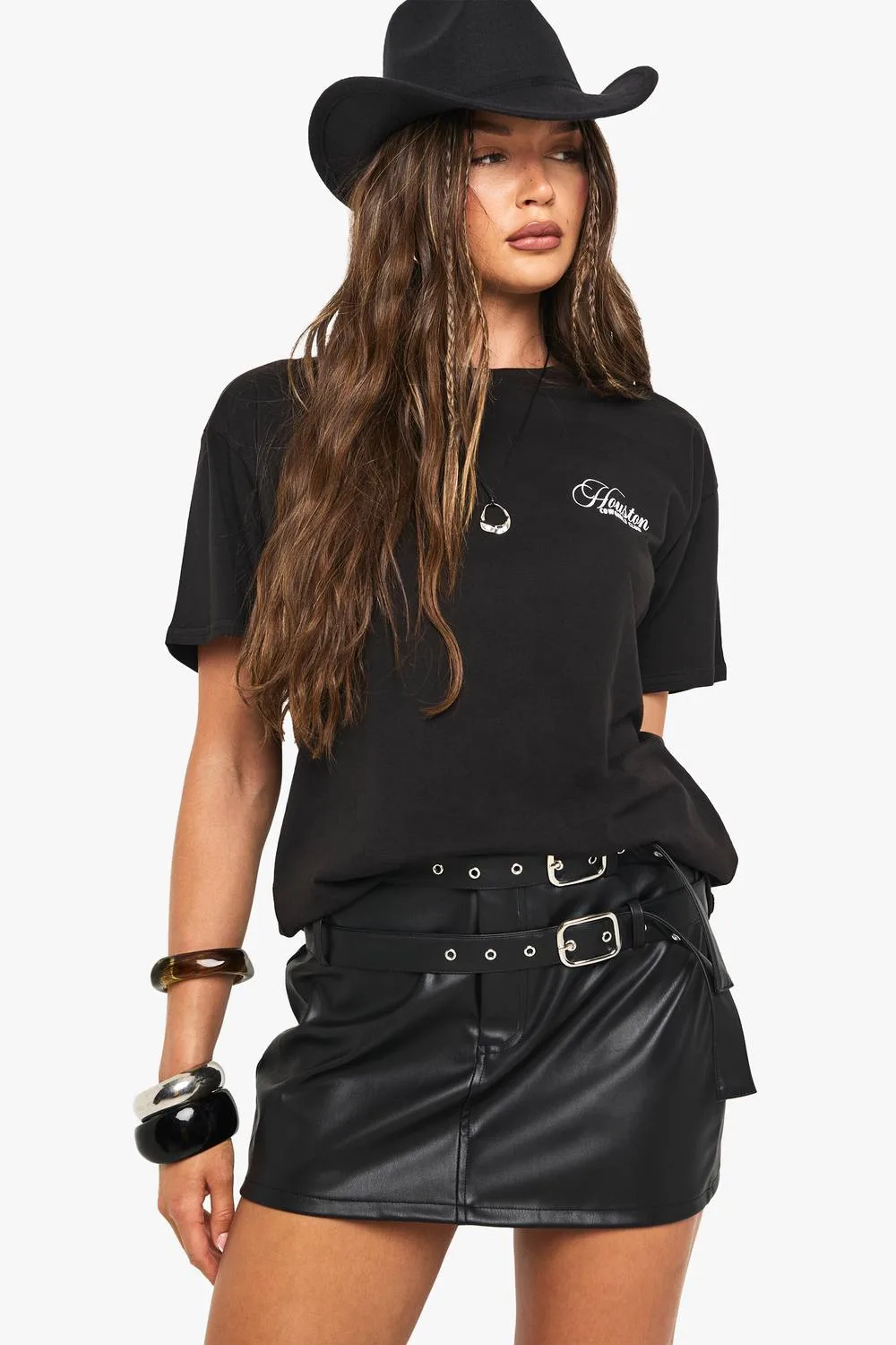 Double Belted Pu Micro Mini Skirt by boohoo