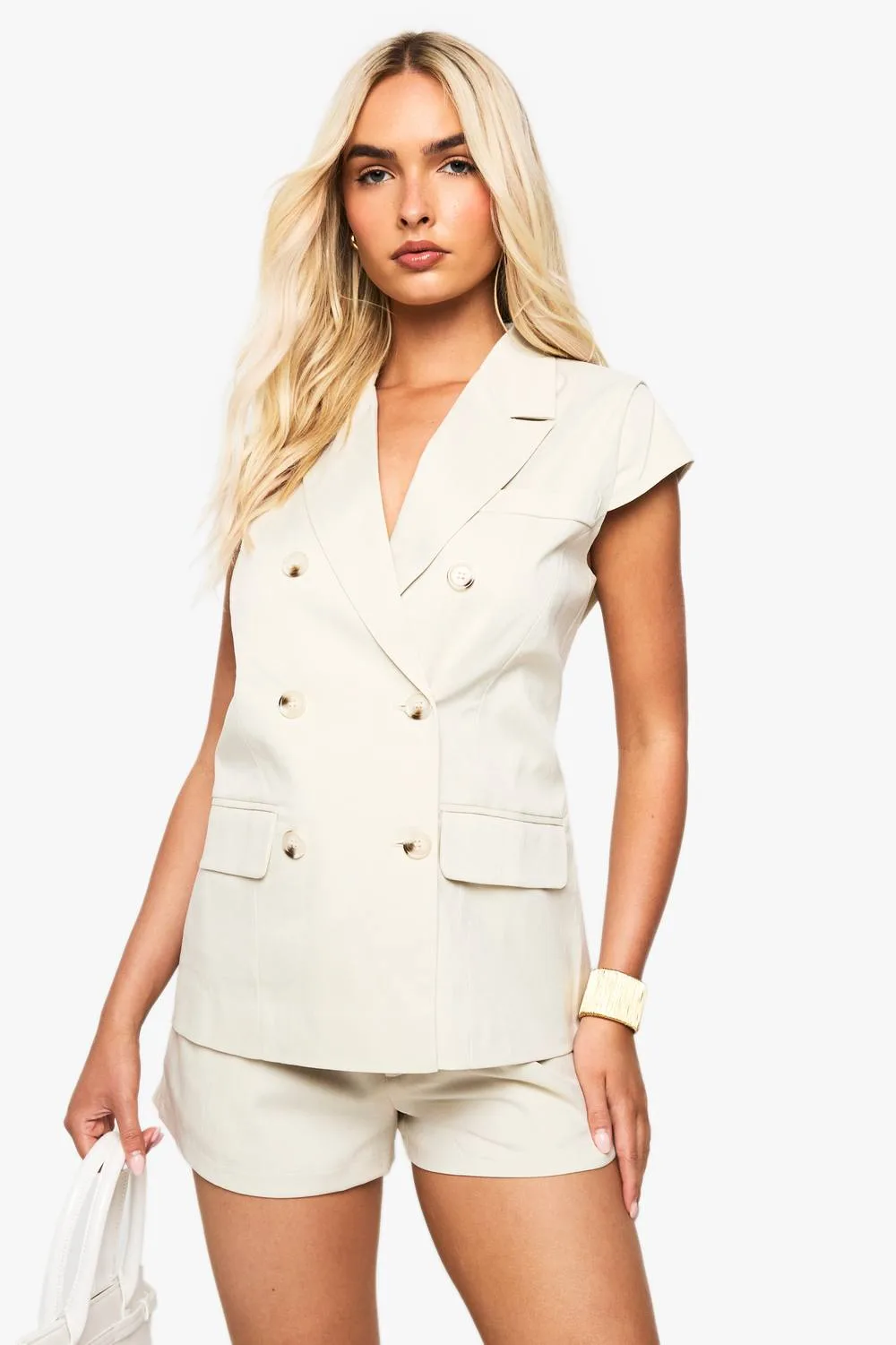 Tortoise Button Cap Sleeve Blazer by boohoo