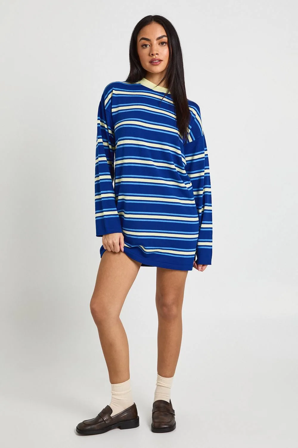 Knitted Stripe Long Sleeve Mini Dress by boohoo