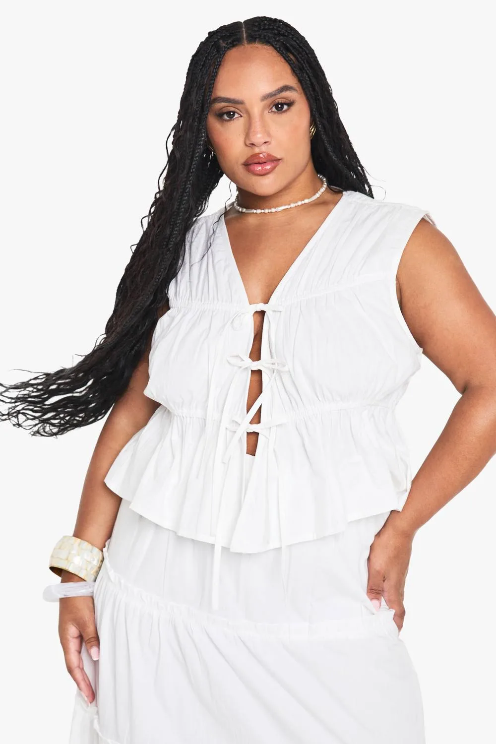 Cotton Tie Front Waistcoat by boohoo