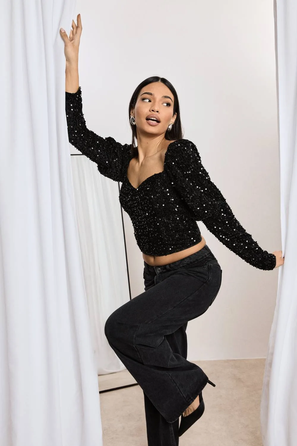 Sequin Sweetheart Neck Top