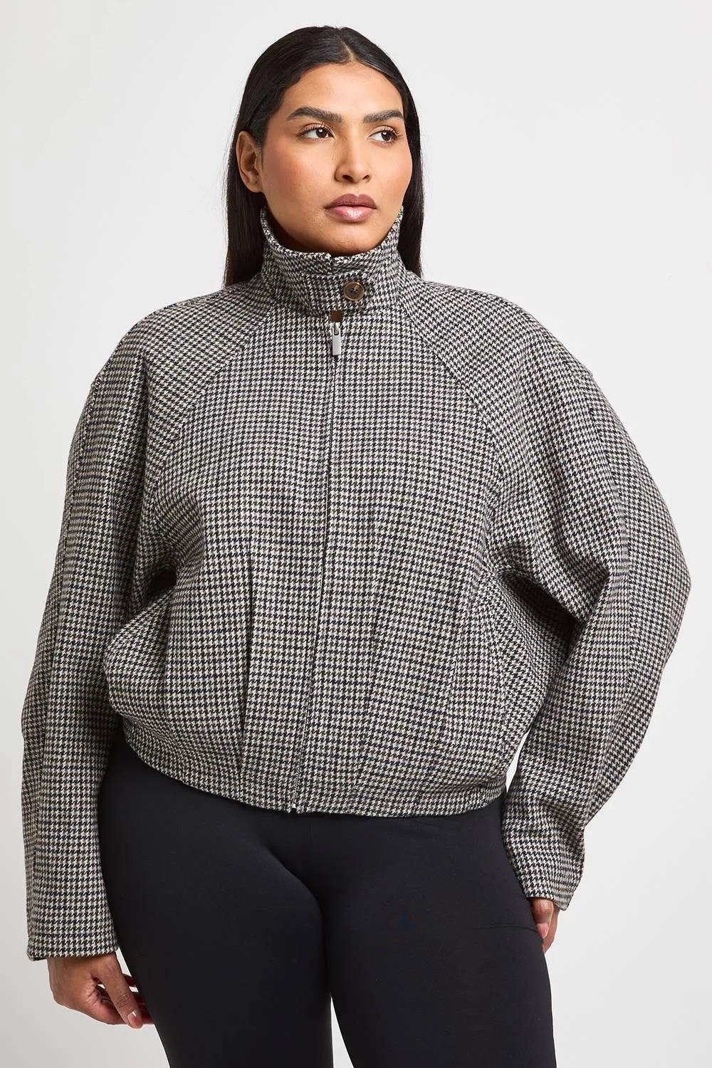 Checked Oversized Bomber Jacket by boohoo