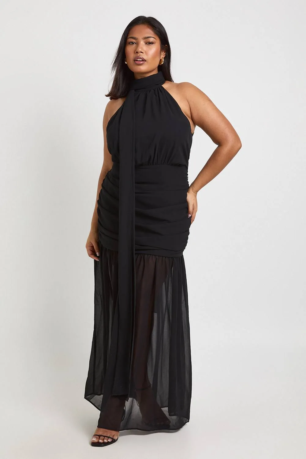 Halter Neck Scarf Detail Flared Skirt Maxi Dress