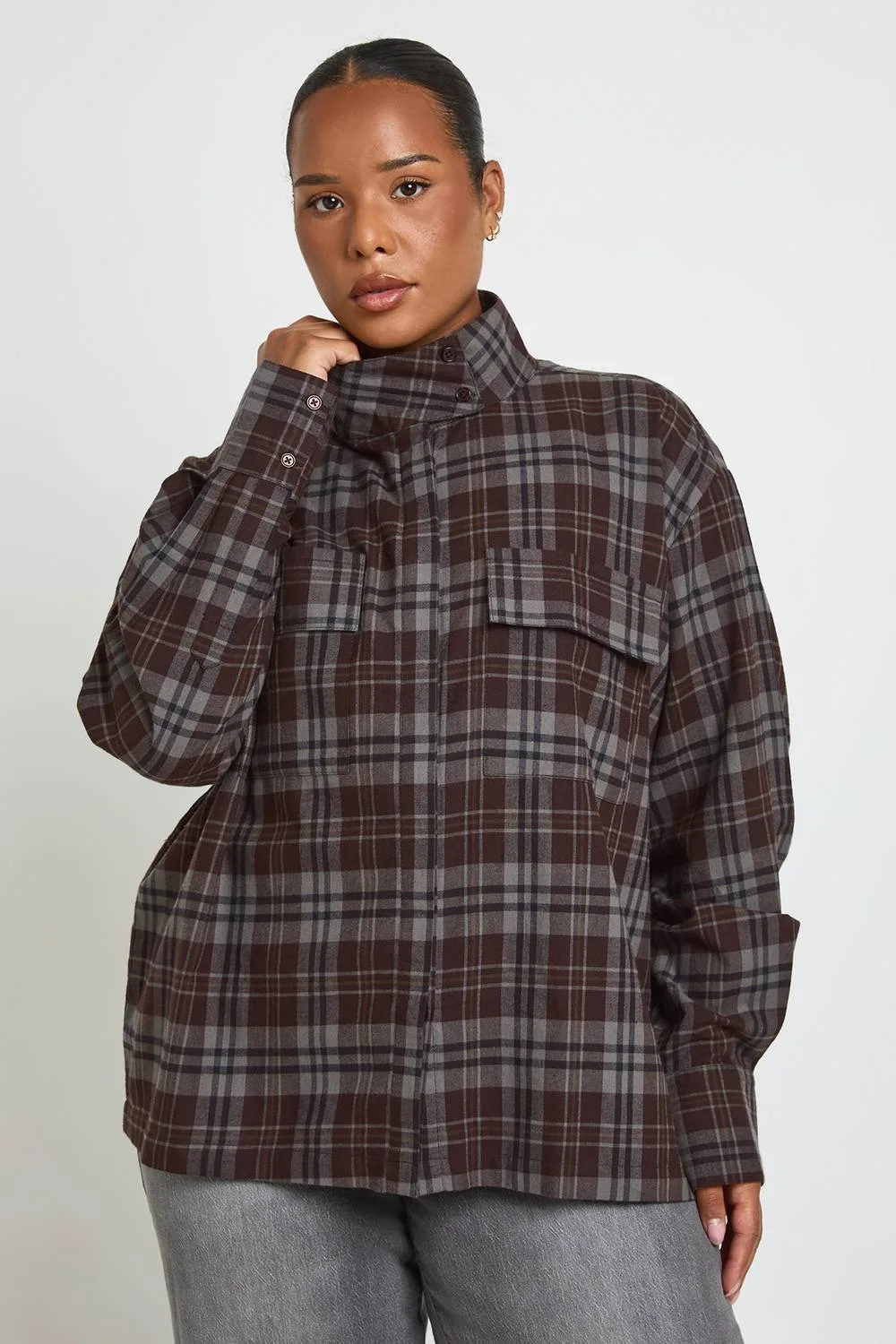 Cotton Funnel Neck Utility Shirt by boohoo