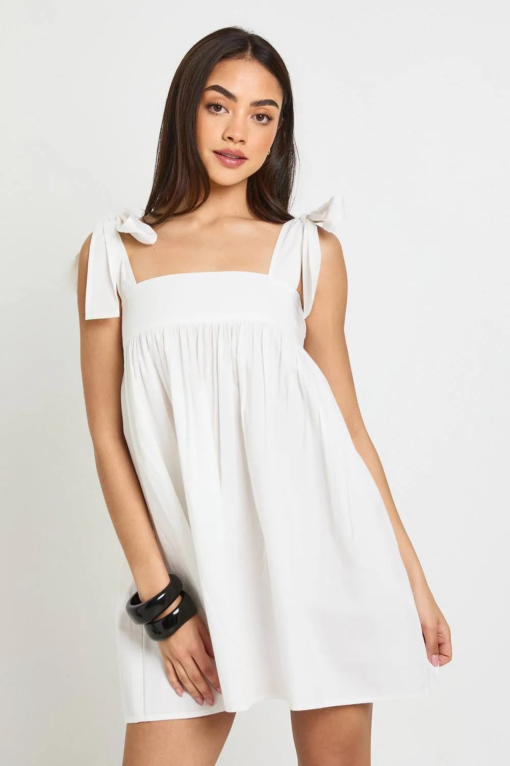 Tie Shoulder Mini Smock Dress