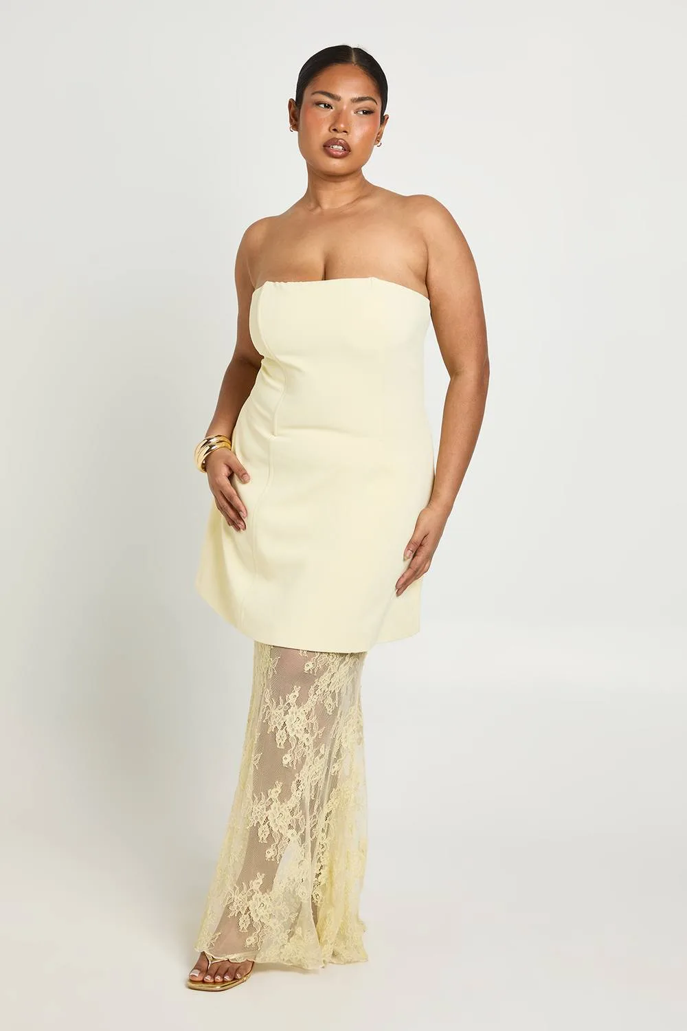 Premium Structured Lace Maxi Dress by boohoo