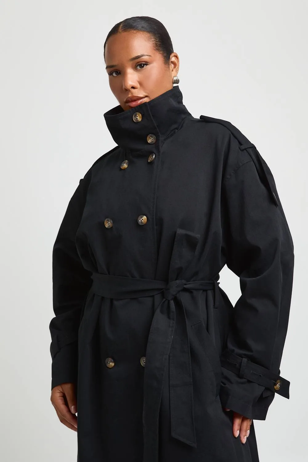 Funnel Neck Double Breasted Trench by boohoo
