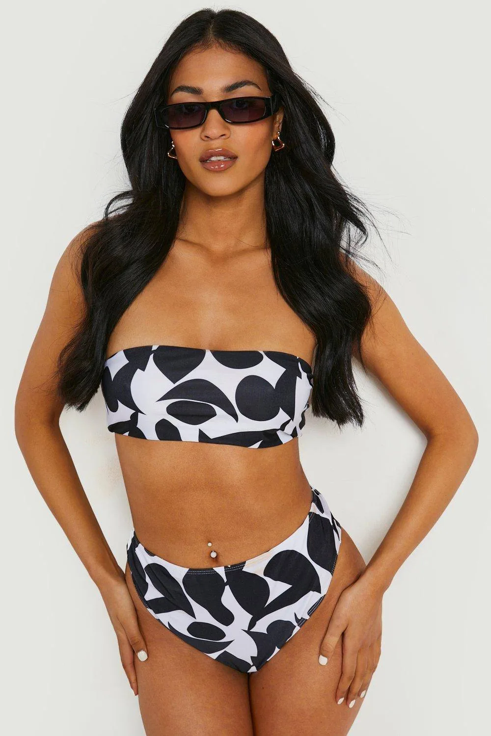 Mono Abstract High Waist Bikini Brief by boohoo