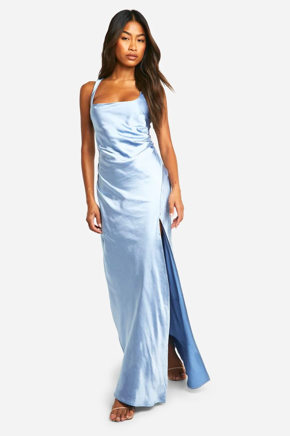 Bridesmaid Satin Square Neck Maxi Dress by boohoo