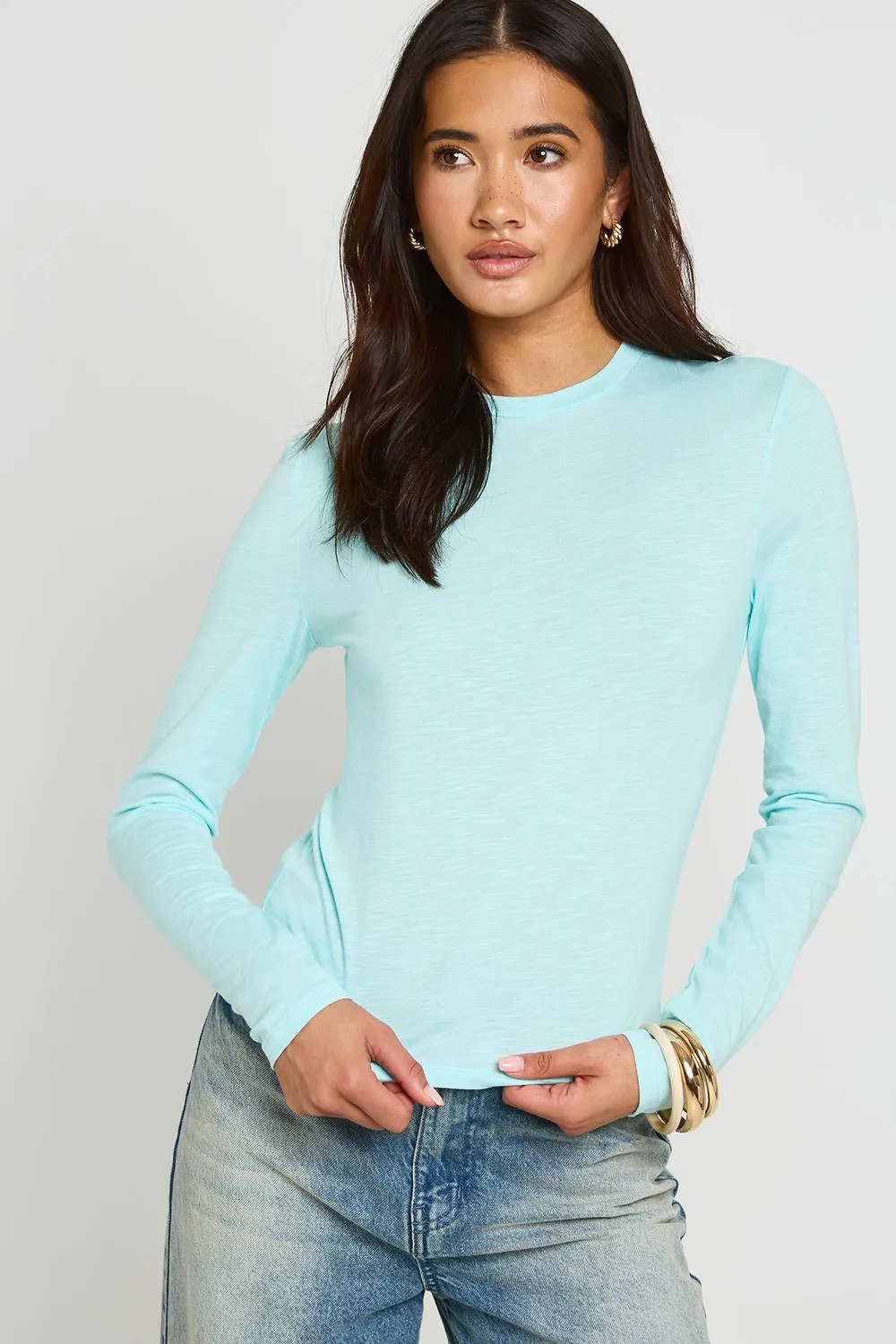 Slub Long Sleeve Fitted Top by boohoo
