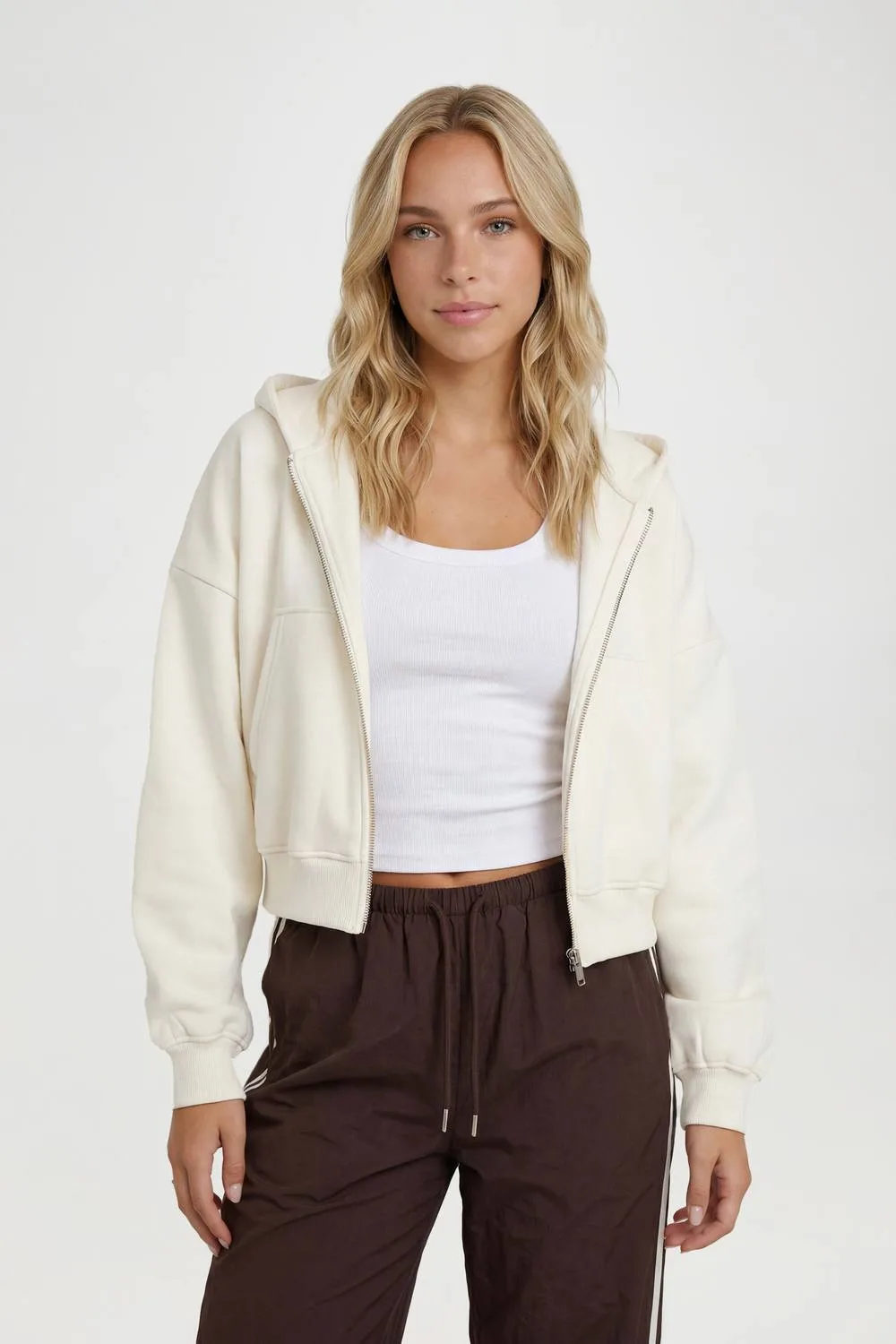Boxy Balloon Sleeve Oversized Zip Through Hoodie
