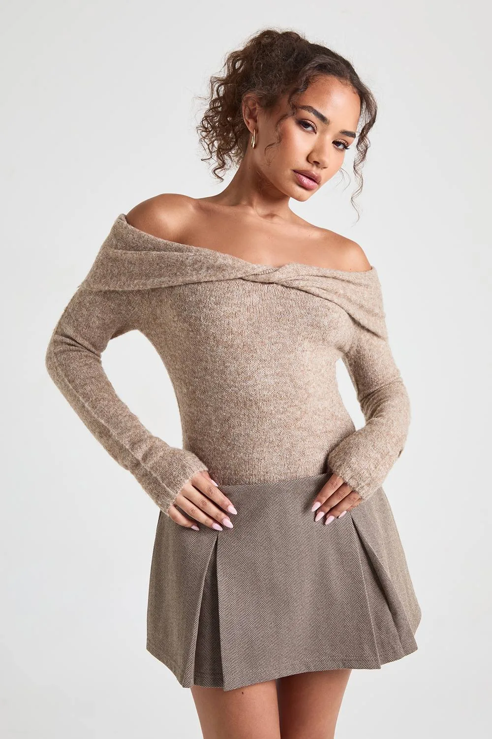 Twist Front Bardot Jumper by boohoo