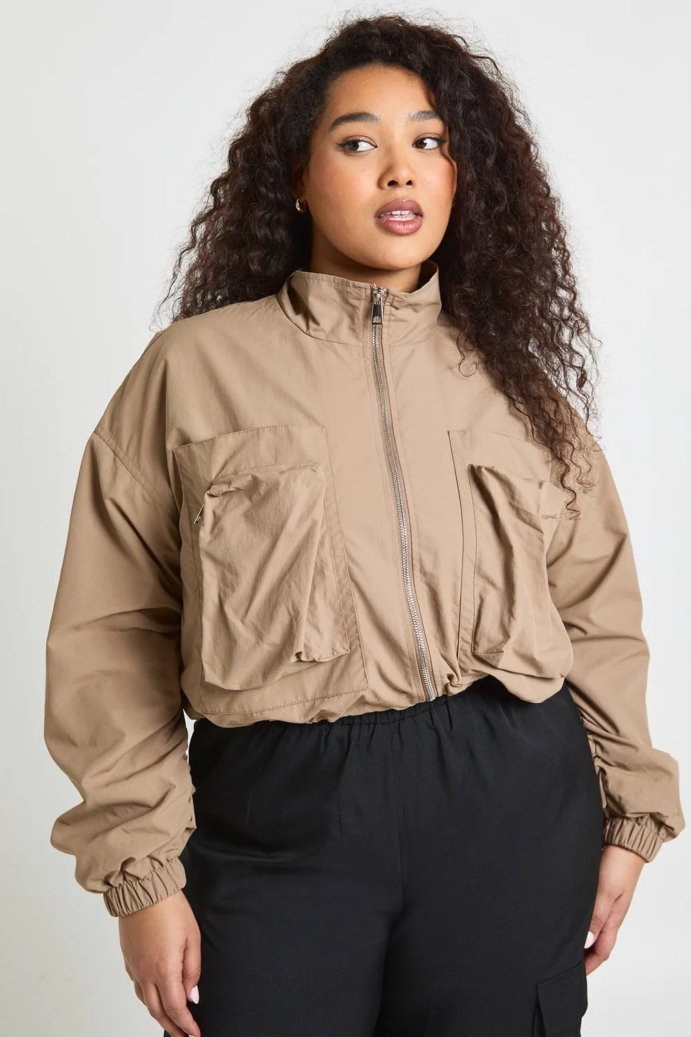 Plus Funnel Neck Cropped Utility Jacket by boohoo