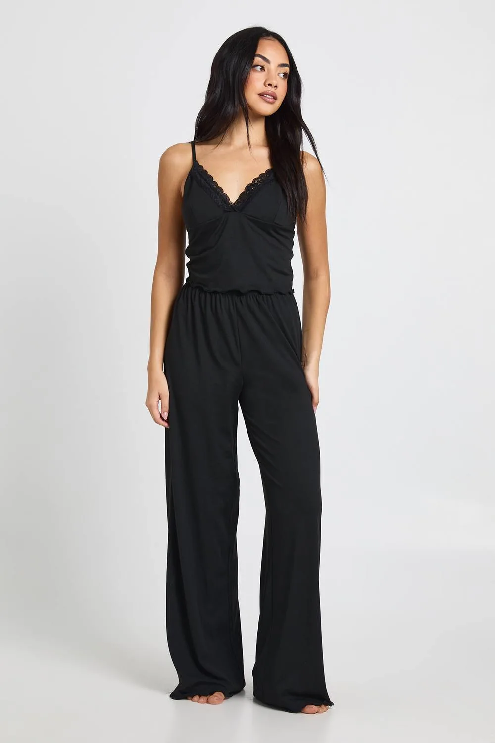 Jersey Lace Trim Cami & Trouser Pyjama Set by boohoo