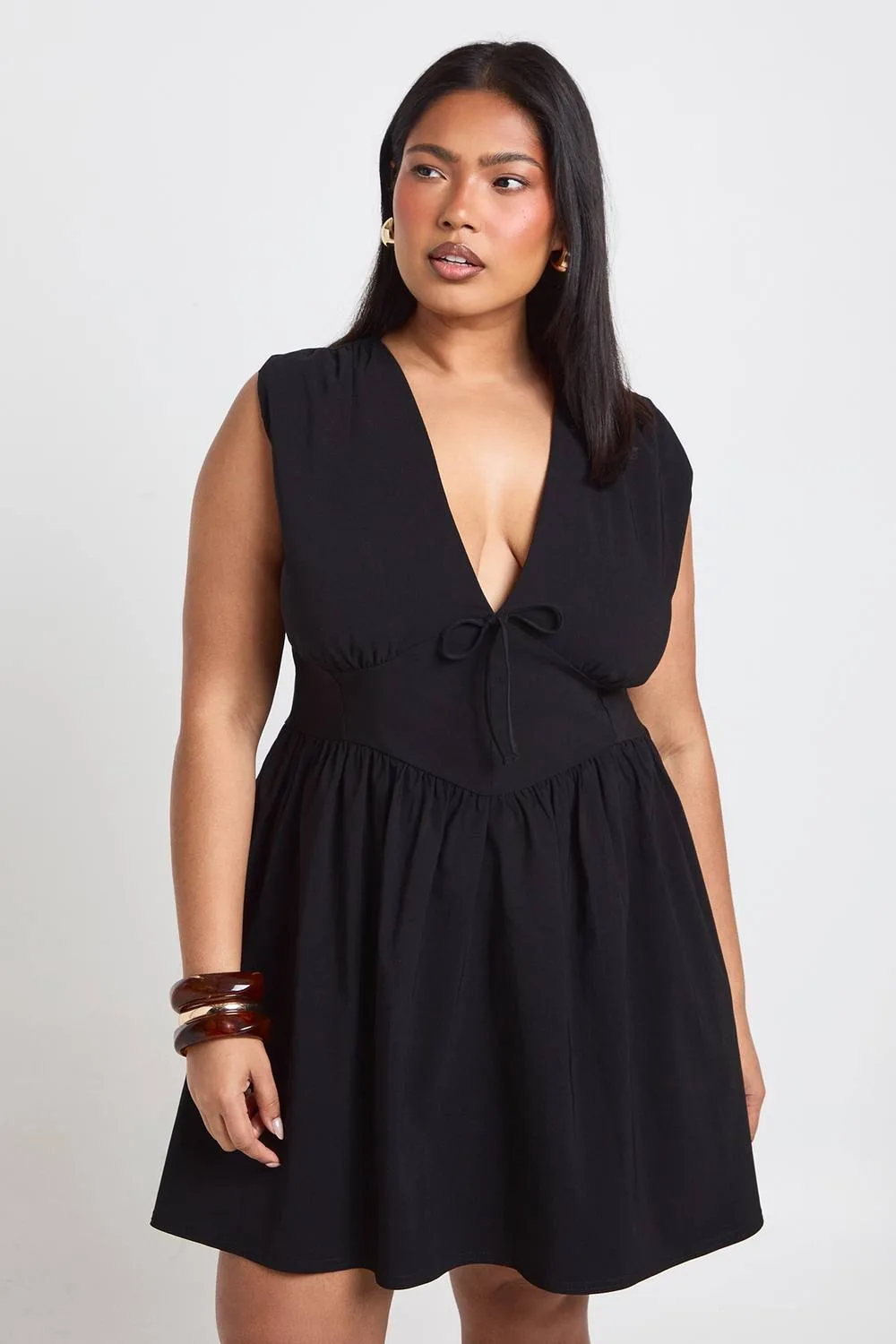 Bengaline Plunge Skater Dress by boohoo
