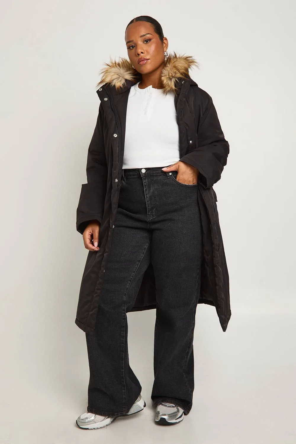 Faux Fur Trim Detail Parka by boohoo