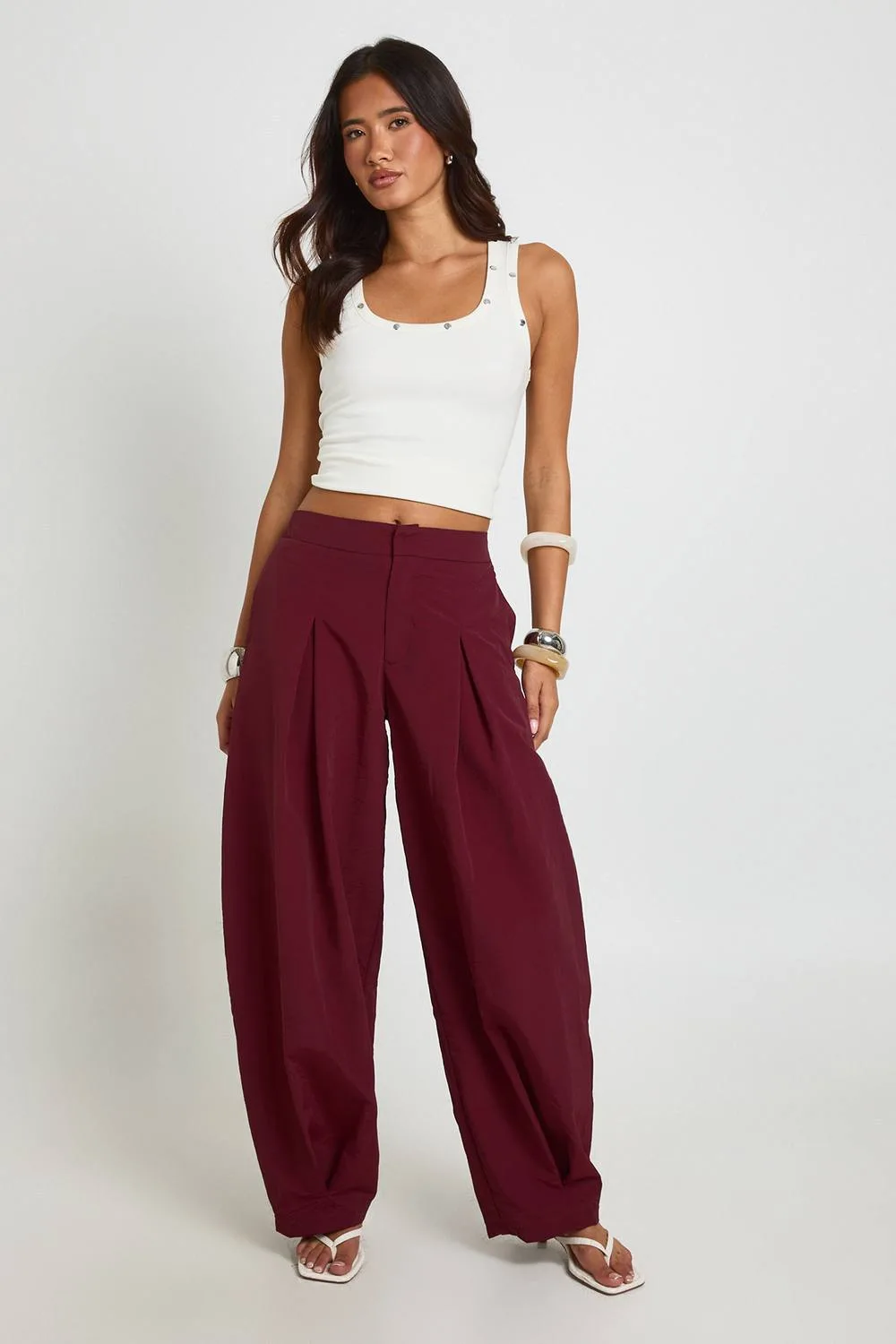 Nylon Pleat Front Barrel Trousers by boohoo
