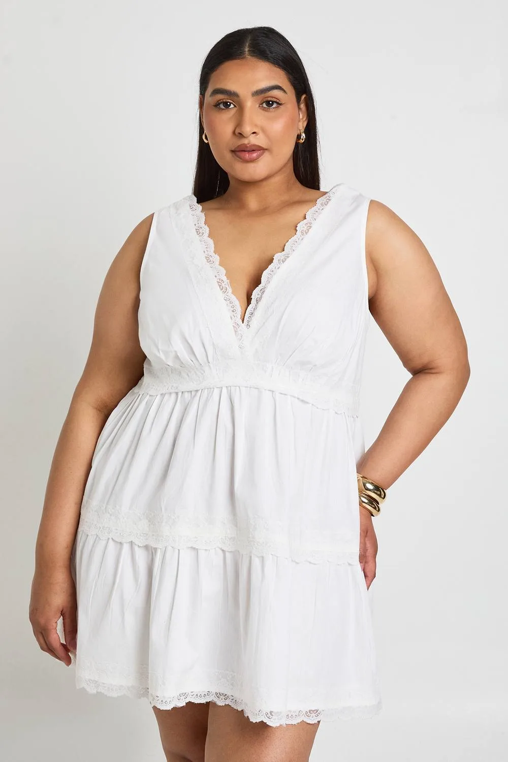 Lace Insert Tiered Smock Dress by boohoo