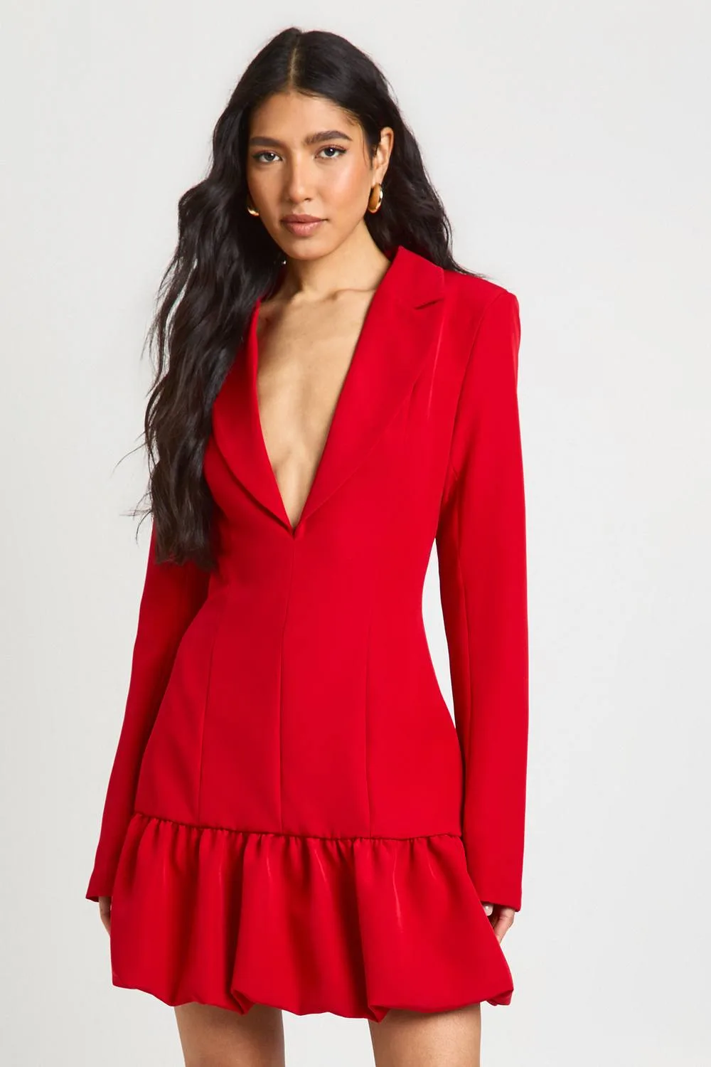Plunge Front Drop Hem Blazer Dress by boohoo