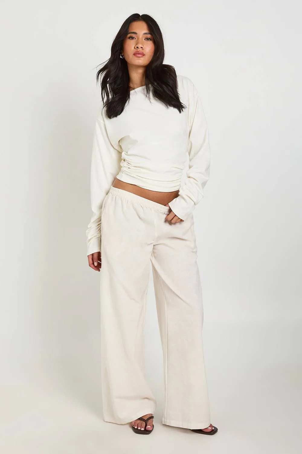 Wide Leg Linen Look Trouser by boohoo