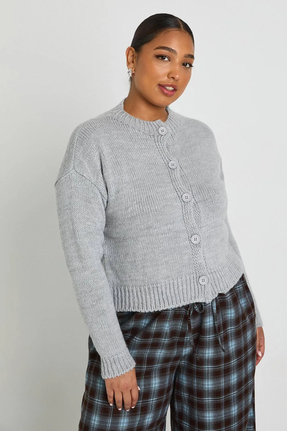 Crew Neck Button Front Cardigan by boohoo