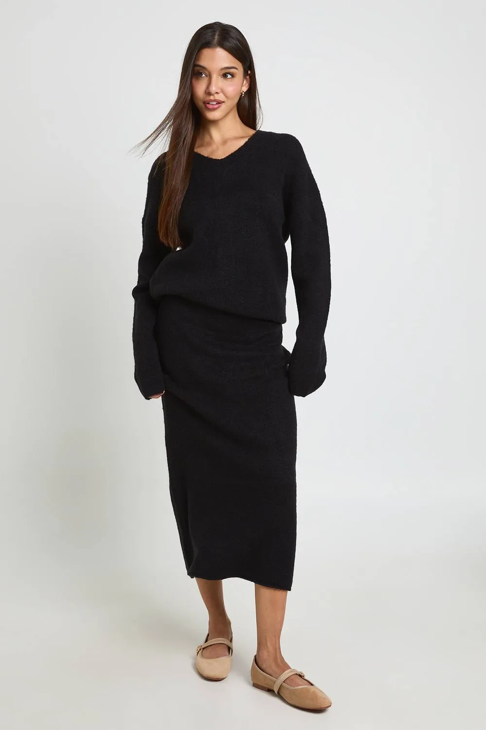 V Neck Jumper & Midi Skirt Co-Ord by boohoo