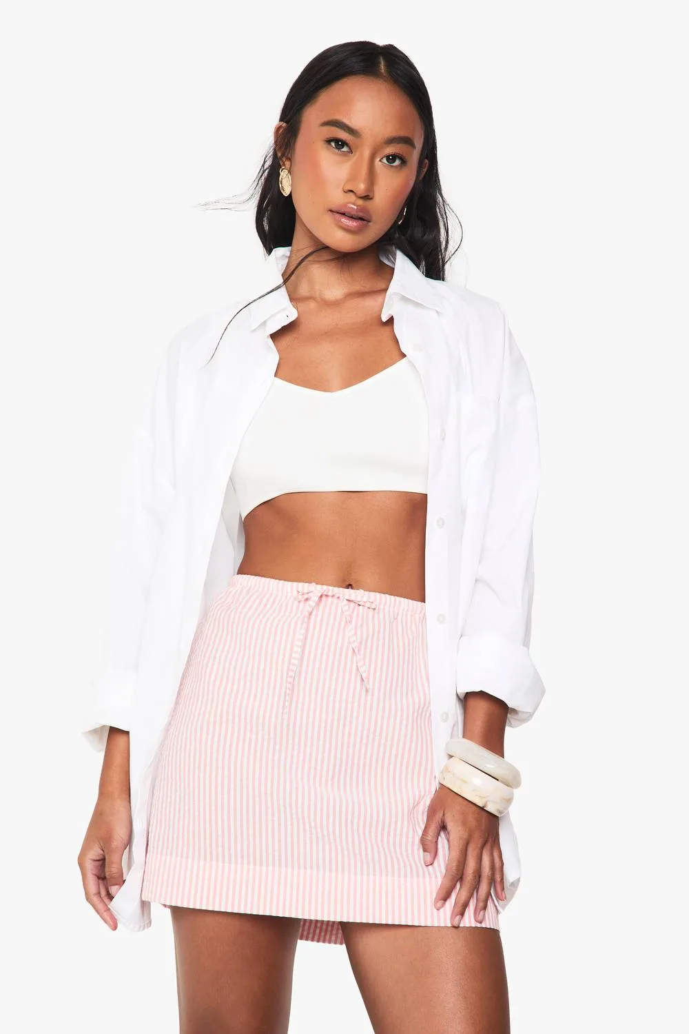 Seersucker Stripe Drawstring Waist Skirt by boohoo