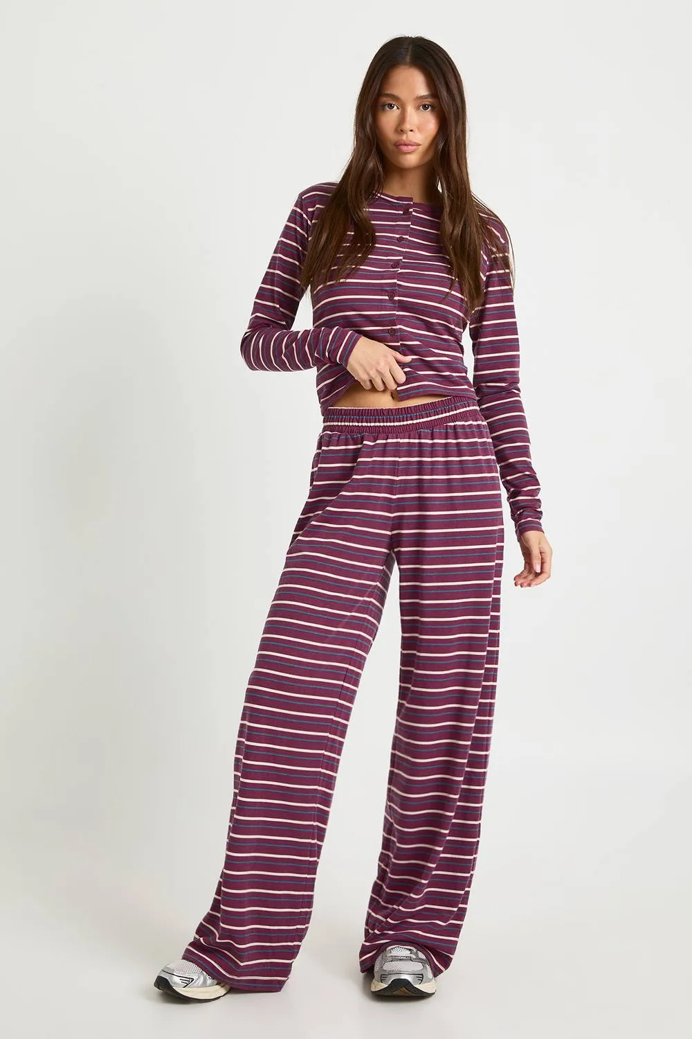 Striped Elastic Waistband Wide Leg Trouser by boohoo