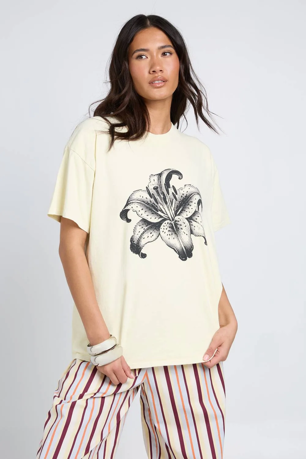 Black Hibiscus Printed Oversized T-Shirt by boohoo