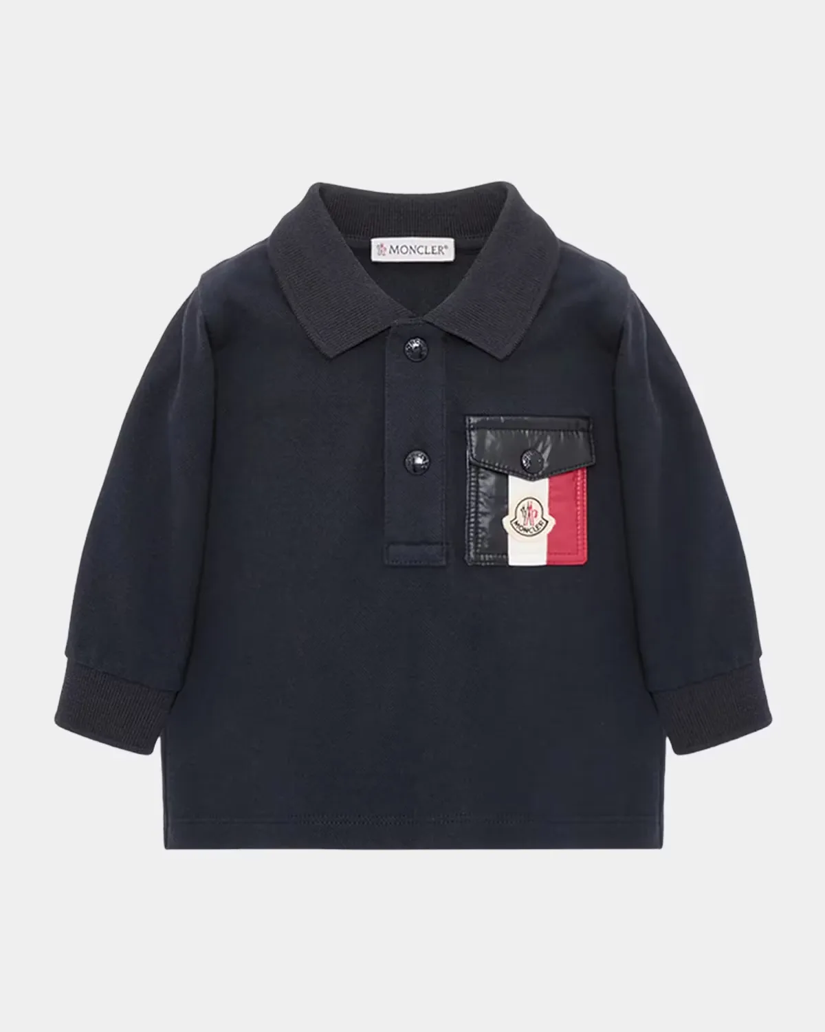 Tricolor Long-Sleeve Cotton Pique Polo Shirt by Moncler