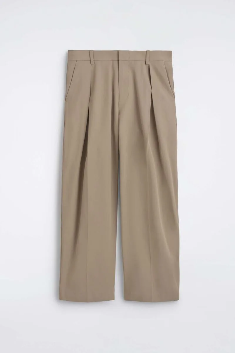 Pleated Cotton Relaxed-Fit Wide-Leg Pants