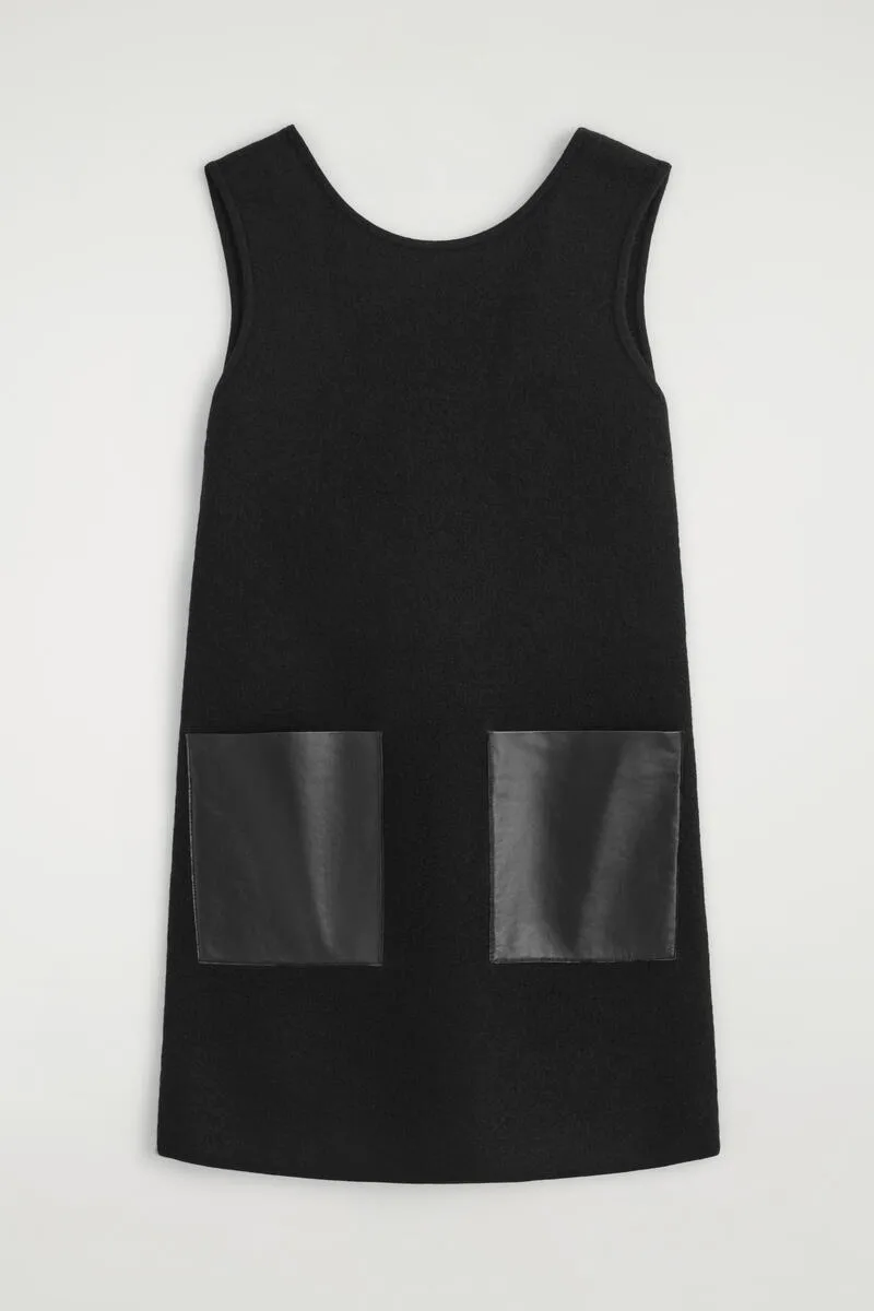 Leather-Patch Boiled-Wool Mini Dress by COS