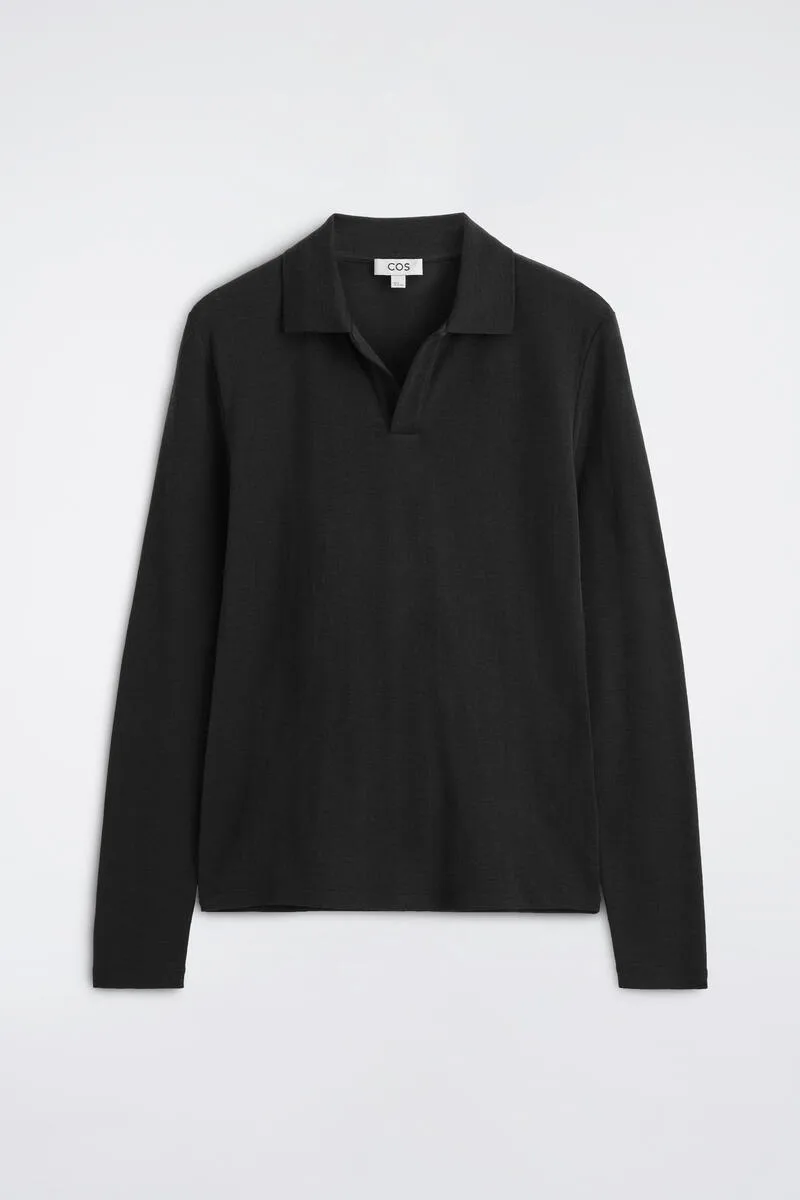 Slim Wool-Jersey Open-Collar Polo Shirt by COS