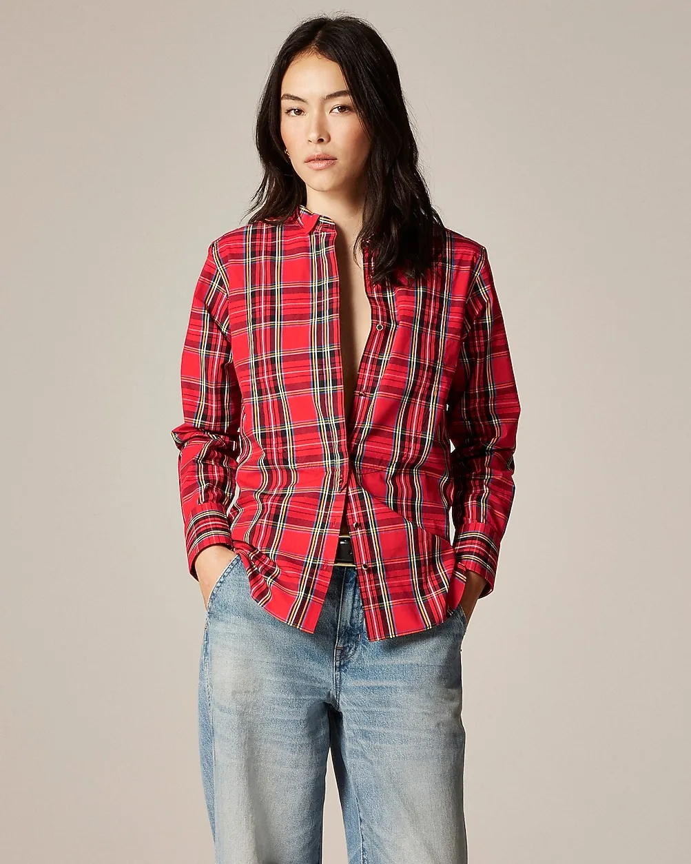 Jules Tuxedo Shirt in Tartan Cotton Poplin