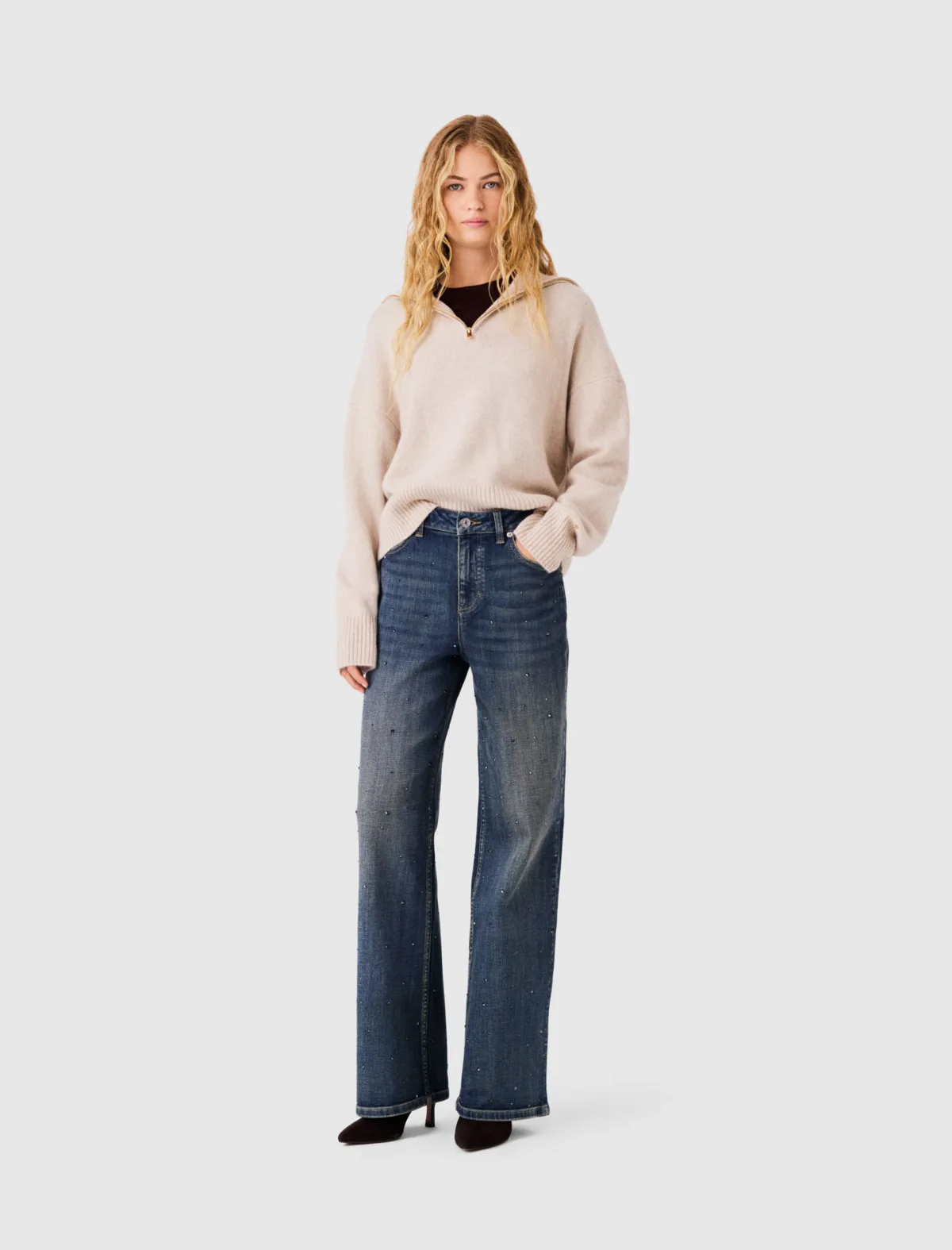 Wide-Leg Rhinestone Jeans by Maje