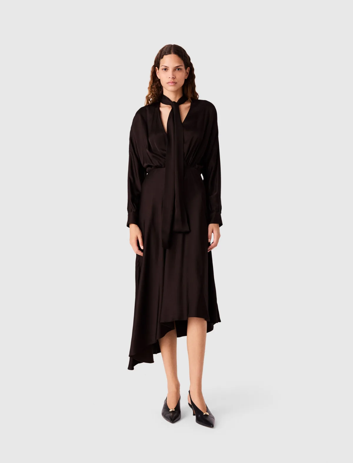 Asymmetrical Satin Midi Dress by Maje