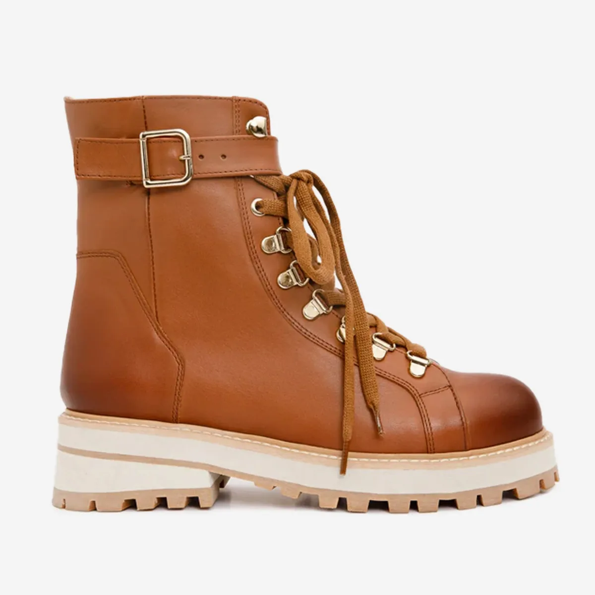 The Belgrano Tan Leather Lace-Up Ankle Boot with a Side Zipper by Vinci Leather Shoes